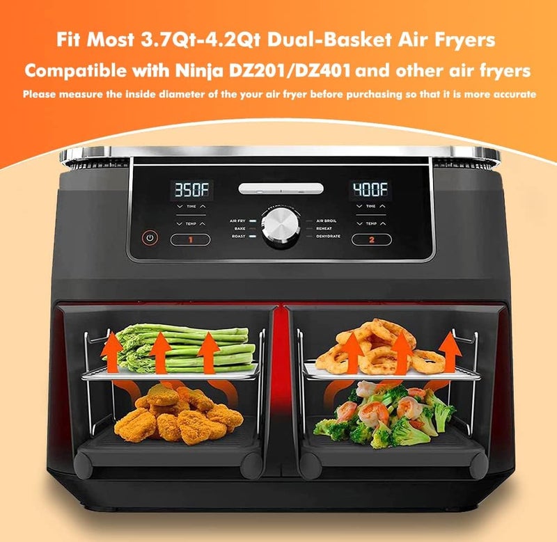 RHM Dual Basket Air Fryer Accessories, Set of 10 Fit for Ninja Dual Air Fryer DZ201, DZ401 & Most 8 Quart - 10 Quart and Larger Dual Zone Air Fryer, Include Cake Pizza Pan, Rack & Skewer, Paper Liner, etc - Image 2